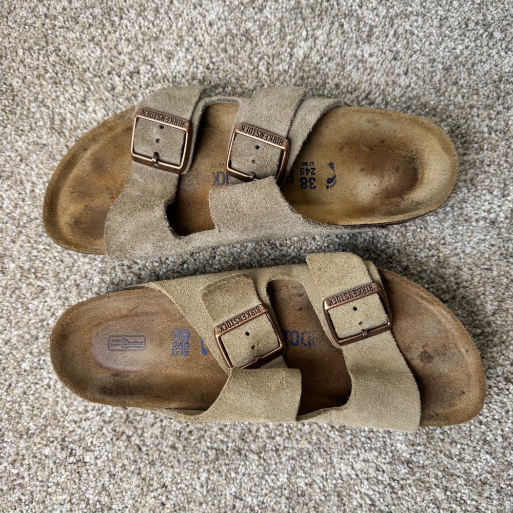 Birkenstock Arizona Suede Sandals Taupe Women's Size 7 Boho Granola Gorpcore - Picture 2 of 8